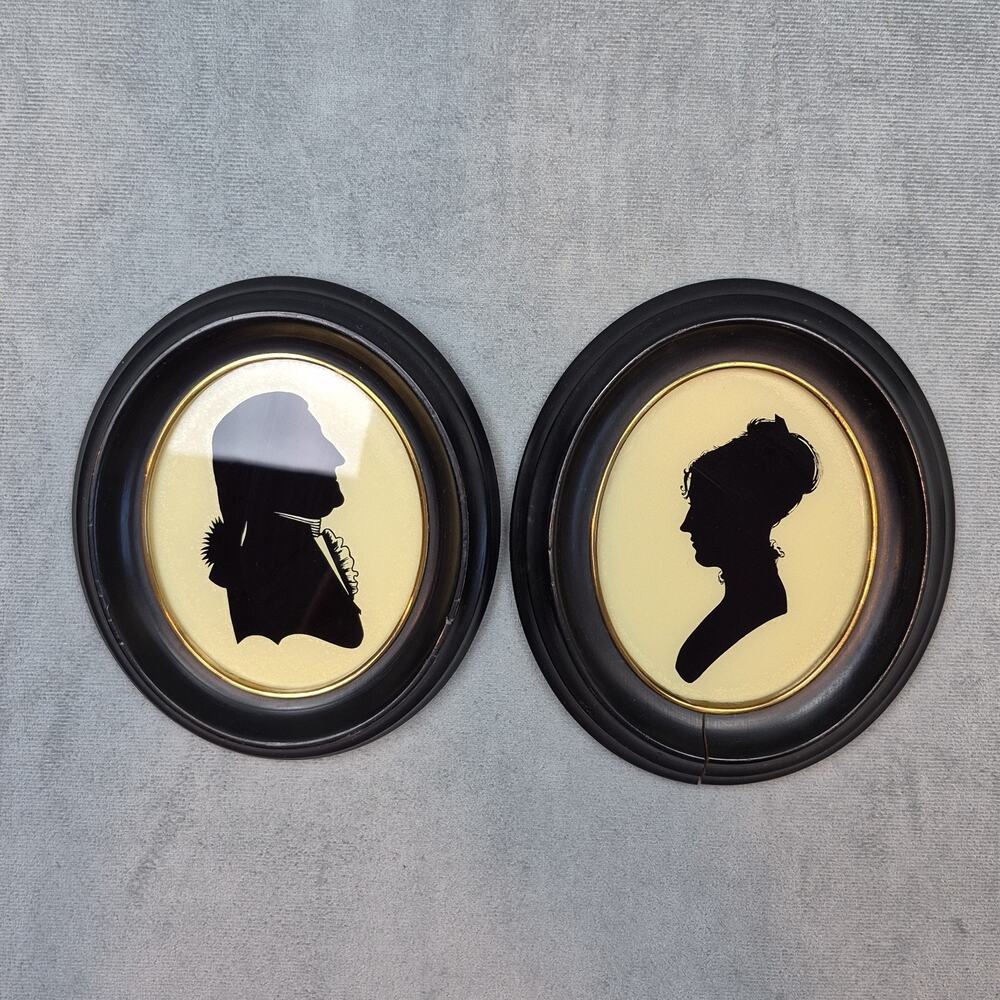 Silhouette Of Judge Samuel Curwen & Unknown Women Lot of 2 Vintage Tallimit Art